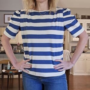 Simple Retro Blue and White Striped Women's Top